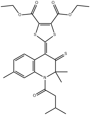 diethyl 2-(2,2,7-trimethyl-1-(3-methylbutanoyl)-3-thioxo-2,3-dihydro-4(1H)-quinolinylidene)-1,3-dithiole-4,5-dicarboxylate Structure