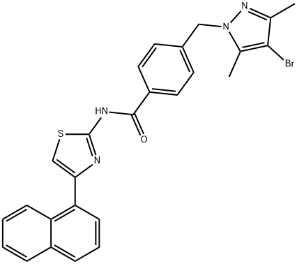 4-[(4-bromo-3,5-dimethyl-1H-pyrazol-1-yl)methyl]-N-[4-(1-naphthyl)-1,3-thiazol-2-yl]benzamide 구조식 이미지