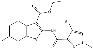 ethyl 2-{[(4-bromo-1-methyl-1H-pyrazol-3-yl)carbonyl]amino}-6-methyl-4,5,6,7-tetrahydro-1-benzothiophene-3-carboxylate 구조식 이미지