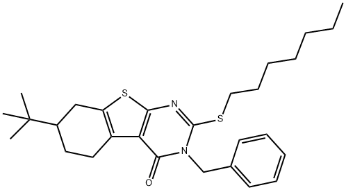 3-benzyl-7-tert-butyl-2-(heptylsulfanyl)-5,6,7,8-tetrahydro[1]benzothieno[2,3-d]pyrimidin-4(3H)-one Structure