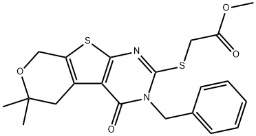 methyl [(3-benzyl-6,6-dimethyl-4-oxo-3,5,6,8-tetrahydro-4H-pyrano[4',3':4,5]thieno[2,3-d]pyrimidin-2-yl)sulfanyl]acetate Structure