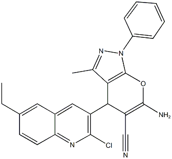 6-amino-4-(2-chloro-6-ethyl-3-quinolinyl)-3-methyl-1-phenyl-1,4-dihydropyrano[2,3-c]pyrazole-5-carbonitrile 구조식 이미지