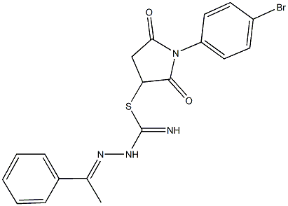 1-(4-bromophenyl)-2,5-dioxo-3-pyrrolidinyl 2-(1-phenylethylidene)hydrazinecarbimidothioate Structure