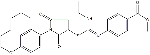 methyl 4-{[(ethylamino)({1-[4-(hexyloxy)phenyl]-2,5-dioxo-3-pyrrolidinyl}sulfanyl)methylene]amino}benzoate 구조식 이미지