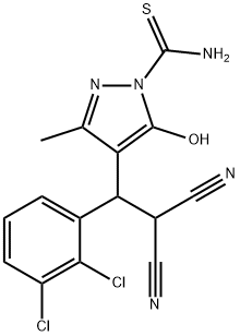 4-[2,2-dicyano-1-(2,3-dichlorophenyl)ethyl]-5-hydroxy-3-methyl-1H-pyrazole-1-carbothioamide Structure