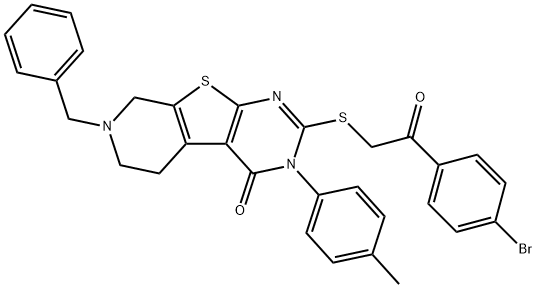 7-benzyl-2-{[2-(4-bromophenyl)-2-oxoethyl]sulfanyl}-3-(4-methylphenyl)-5,6,7,8-tetrahydropyrido[4',3':4,5]thieno[2,3-d]pyrimidin-4(3H)-one 구조식 이미지