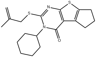 3-cyclohexyl-2-[(2-methyl-2-propenyl)sulfanyl]-3,5,6,7-tetrahydro-4H-cyclopenta[4,5]thieno[2,3-d]pyrimidin-4-one 구조식 이미지