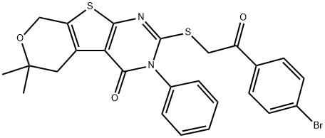 2-{[2-(4-bromophenyl)-2-oxoethyl]sulfanyl}-6,6-dimethyl-3-phenyl-3,5,6,8-tetrahydro-4H-pyrano[4',3':4,5]thieno[2,3-d]pyrimidin-4-one Structure