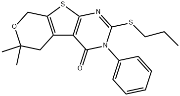 6,6-dimethyl-3-phenyl-2-(propylsulfanyl)-3,5,6,8-tetrahydro-4H-pyrano[4',3':4,5]thieno[2,3-d]pyrimidin-4-one Structure