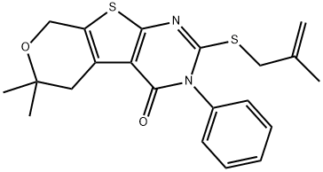 6,6-dimethyl-2-[(2-methyl-2-propenyl)sulfanyl]-3-phenyl-3,5,6,8-tetrahydro-4H-pyrano[4',3':4,5]thieno[2,3-d]pyrimidin-4-one Structure