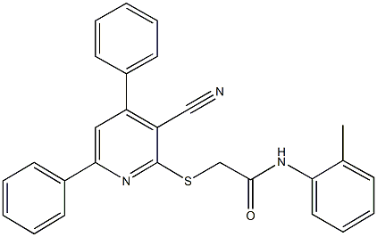 2-[(3-cyano-4,6-diphenyl-2-pyridinyl)sulfanyl]-N-(2-methylphenyl)acetamide 구조식 이미지