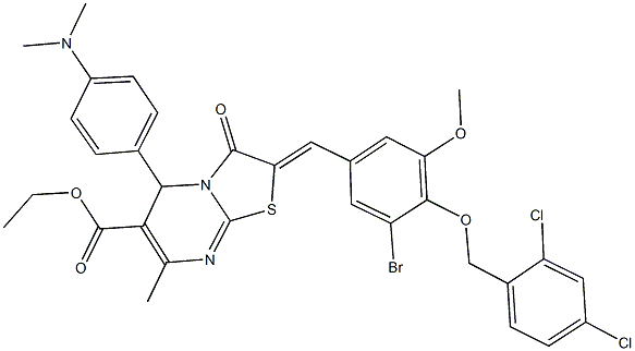 ethyl 2-{3-bromo-4-[(2,4-dichlorobenzyl)oxy]-5-methoxybenzylidene}-5-[4-(dimethylamino)phenyl]-7-methyl-3-oxo-2,3-dihydro-5H-[1,3]thiazolo[3,2-a]pyrimidine-6-carboxylate Structure