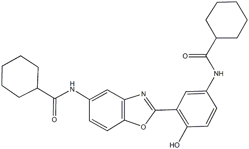 N-(3-{5-[(cyclohexylcarbonyl)amino]-1,3-benzoxazol-2-yl}-4-hydroxyphenyl)cyclohexanecarboxamide 구조식 이미지