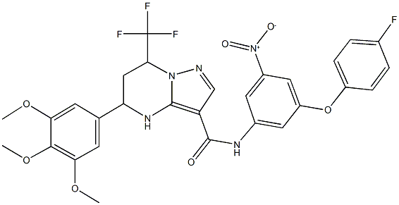 N-{3-(4-fluorophenoxy)-5-nitrophenyl}-7-(trifluoromethyl)-5-(3,4,5-trimethoxyphenyl)-4,5,6,7-tetrahydropyrazolo[1,5-a]pyrimidine-3-carboxamide 구조식 이미지