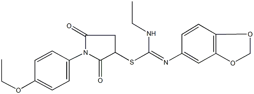 1-(4-ethoxyphenyl)-2,5-dioxo-3-pyrrolidinyl N'-(1,3-benzodioxol-5-yl)-N-ethylimidothiocarbamate 구조식 이미지