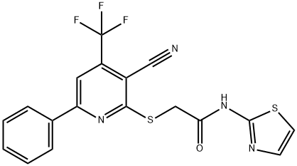 2-{[3-cyano-6-phenyl-4-(trifluoromethyl)-2-pyridinyl]sulfanyl}-N-(1,3-thiazol-2-yl)acetamide Structure