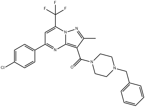 3-[(4-benzyl-1-piperazinyl)carbonyl]-5-(4-chlorophenyl)-2-methyl-7-(trifluoromethyl)pyrazolo[1,5-a]pyrimidine Structure