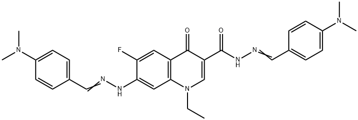 N'-[4-(dimethylamino)benzylidene]-7-{2-[4-(dimethylamino)benzylidene]hydrazino}-1-ethyl-6-fluoro-4-oxo-1,4-dihydro-3-quinolinecarbohydrazide Structure