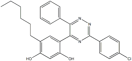 4-[3-(4-chlorophenyl)-6-phenyl-1,2,4-triazin-5-yl]-6-hexyl-1,3-benzenediol 구조식 이미지