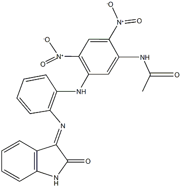 N-(2,4-bisnitro-5-{2-[(2-oxo-1,2-dihydro-3H-indol-3-ylidene)amino]anilino}phenyl)acetamide 구조식 이미지