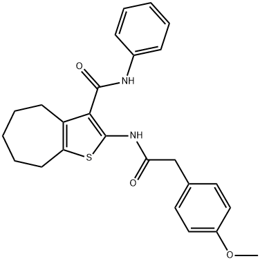 2-{[(4-methoxyphenyl)acetyl]amino}-N-phenyl-5,6,7,8-tetrahydro-4H-cyclohepta[b]thiophene-3-carboxamide 구조식 이미지