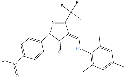 2-{4-nitrophenyl}-4-[(mesitylamino)methylene]-5-(trifluoromethyl)-2,4-dihydro-3H-pyrazol-3-one 구조식 이미지