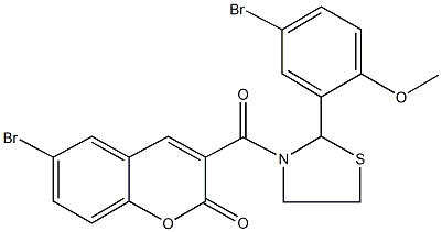 6-bromo-3-{[2-(5-bromo-2-methoxyphenyl)-1,3-thiazolidin-3-yl]carbonyl}-2H-chromen-2-one Structure