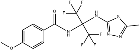 4-methoxy-N-[2,2,2-trifluoro-1-[(5-methyl-1,3,4-thiadiazol-2-yl)amino]-1-(trifluoromethyl)ethyl]benzamide 구조식 이미지