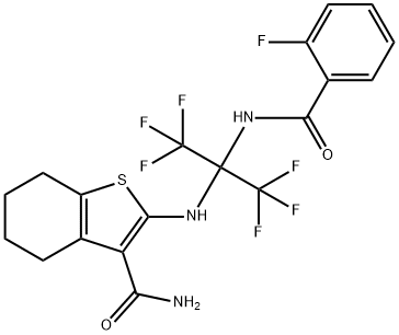 2-{[2,2,2-trifluoro-1-[(2-fluorobenzoyl)amino]-1-(trifluoromethyl)ethyl]amino}-4,5,6,7-tetrahydro-1-benzothiophene-3-carboxamide Structure