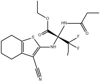 ethyl 2-[(3-cyano-4,5,6,7-tetrahydro-1-benzothien-2-yl)amino]-3,3,3-trifluoro-2-(propionylamino)propanoate 구조식 이미지