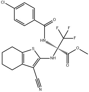 methyl 2-[(4-chlorobenzoyl)amino]-2-[(3-cyano-4,5,6,7-tetrahydro-1-benzothien-2-yl)amino]-3,3,3-trifluoropropanoate 구조식 이미지