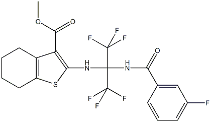 methyl 2-{[2,2,2-trifluoro-1-[(3-fluorobenzoyl)amino]-1-(trifluoromethyl)ethyl]amino}-4,5,6,7-tetrahydro-1-benzothiophene-3-carboxylate Structure