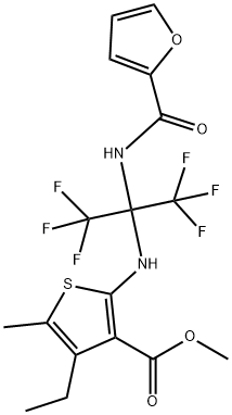 methyl 4-ethyl-5-methyl-2-{[2,2,2-trifluoro-1-(2-furoylamino)-1-(trifluoromethyl)ethyl]amino}-3-thiophenecarboxylate Structure