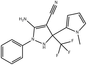5-amino-3-(1-methyl-1H-pyrrol-2-yl)-1-phenyl-3-(trifluoromethyl)-2,3-dihydro-1H-pyrazole-4-carbonitrile 구조식 이미지