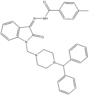 N'-{1-[(4-benzhydryl-1-piperazinyl)methyl]-2-oxo-1,2-dihydro-3H-indol-3-ylidene}-4-methylbenzohydrazide 구조식 이미지