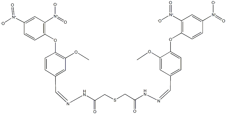 N'-(4-{2,4-bisnitrophenoxy}-3-methoxybenzylidene)-2-({2-[2-(4-{2,4-bisnitrophenoxy}-3-methoxybenzylidene)hydrazino]-2-oxoethyl}sulfanyl)acetohydrazide 구조식 이미지