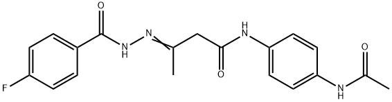 N-[4-(acetylamino)phenyl]-3-[(4-fluorobenzoyl)hydrazono]butanamide 구조식 이미지