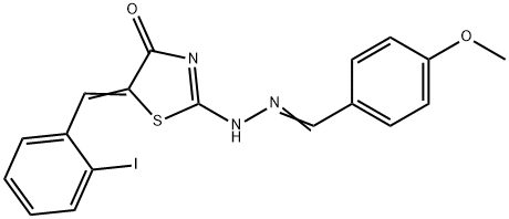 4-methoxybenzaldehyde [5-(2-iodobenzylidene)-4-oxo-1,3-thiazolidin-2-ylidene]hydrazone Structure