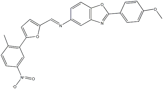 5-{[(5-{5-nitro-2-methylphenyl}-2-furyl)methylene]amino}-2-(4-methoxyphenyl)-1,3-benzoxazole Structure