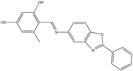 5-methyl-4-{[(2-phenyl-1,3-benzoxazol-5-yl)imino]methyl}-1,3-benzenediol Structure