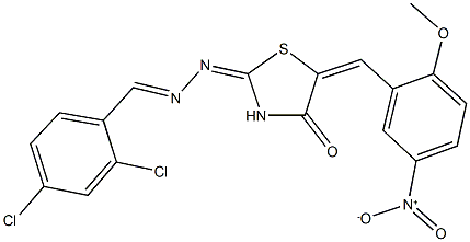 2,4-dichlorobenzaldehyde (5-{5-nitro-2-methoxybenzylidene}-4-oxo-1,3-thiazolidin-2-ylidene)hydrazone Structure