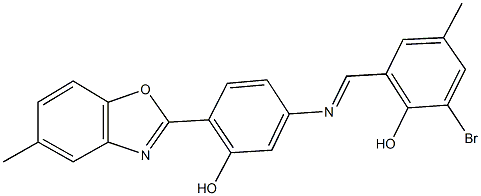 2-bromo-6-({[3-hydroxy-4-(5-methyl-1,3-benzoxazol-2-yl)phenyl]imino}methyl)-4-methylphenol Structure