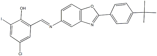 2-({[2-(4-tert-butylphenyl)-1,3-benzoxazol-5-yl]imino}methyl)-4-chloro-6-iodophenol Structure