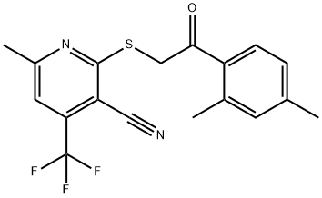 2-{[2-(2,4-dimethylphenyl)-2-oxoethyl]sulfanyl}-6-methyl-4-(trifluoromethyl)nicotinonitrile 구조식 이미지