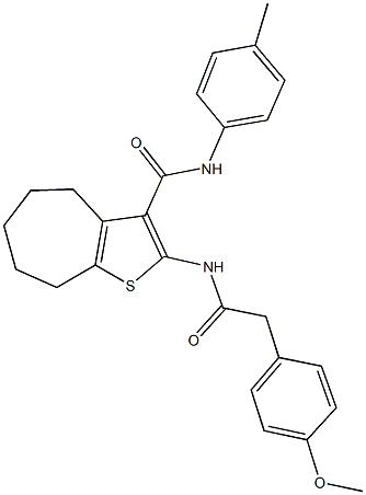 2-{[(4-methoxyphenyl)acetyl]amino}-N-(4-methylphenyl)-5,6,7,8-tetrahydro-4H-cyclohepta[b]thiophene-3-carboxamide 구조식 이미지