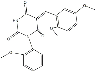 5-(2,5-dimethoxybenzylidene)-1-(2-methoxyphenyl)-2,4,6(1H,3H,5H)-pyrimidinetrione Structure