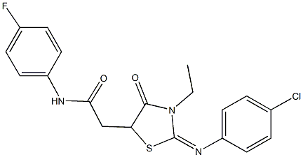 2-{2-[(4-chlorophenyl)imino]-3-ethyl-4-oxo-1,3-thiazolidin-5-yl}-N-(4-fluorophenyl)acetamide 구조식 이미지