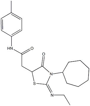 2-[3-cycloheptyl-2-(ethylimino)-4-oxo-1,3-thiazolidin-5-yl]-N-(4-methylphenyl)acetamide 구조식 이미지