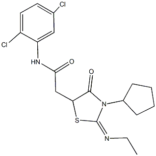 2-[3-cyclopentyl-2-(ethylimino)-4-oxo-1,3-thiazolidin-5-yl]-N-(2,5-dichlorophenyl)acetamide 구조식 이미지