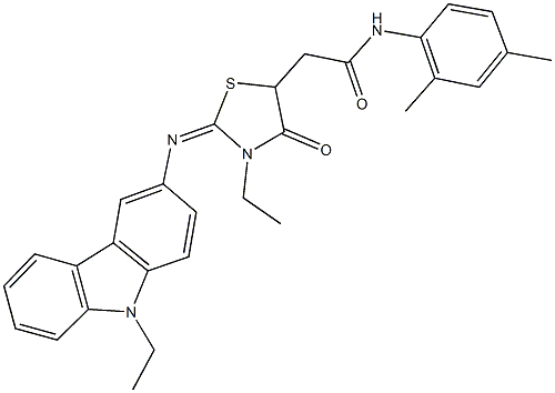 N-(2,4-dimethylphenyl)-2-{3-ethyl-2-[(9-ethyl-9H-carbazol-3-yl)imino]-4-oxo-1,3-thiazolidin-5-yl}acetamide Structure